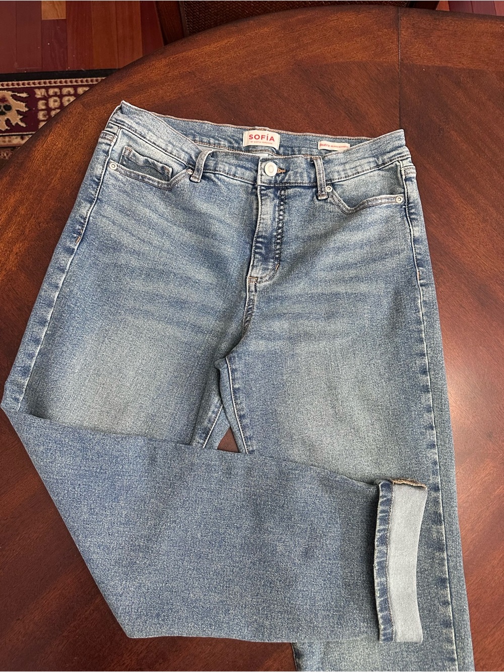 Sofia Vergara Beatrix Relaxed Boyfriend Light Blue Wash Denim Jeans Size 4